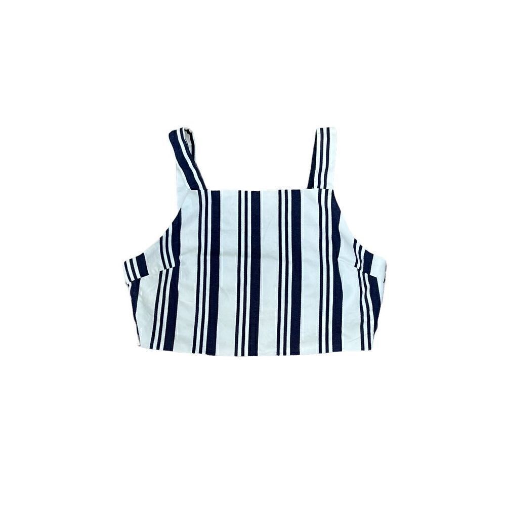 LUNIK Blue & Cream Striped Crop Top Size Large